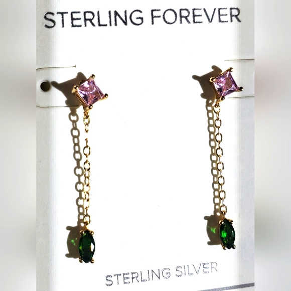 14k gold plated Sterling silver Polaris CZ Drop Earrings - Picture 2 of 4